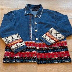 Colorful Denim Jacket with Aztec Patterns